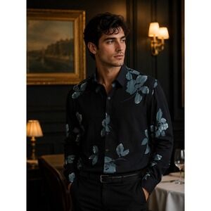 THE KOOPLES Paris Men's Relaxed  XL Viscose L/S Button Up Shirt Floral *Read